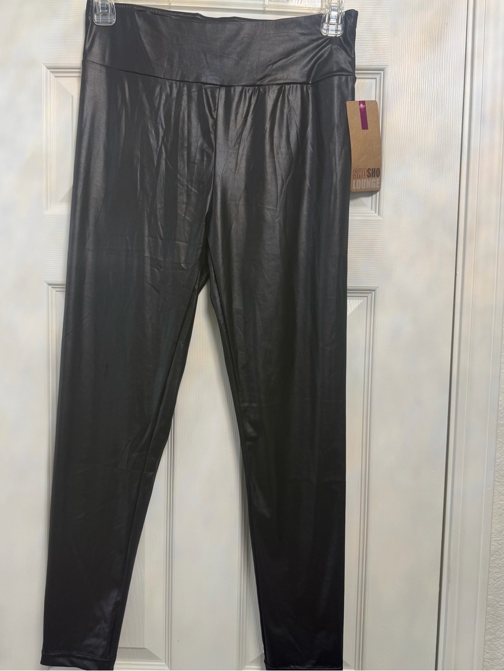 NWT ShoSho Lounge Black Faux Leather Leggings High Waisted Liquid Look XL